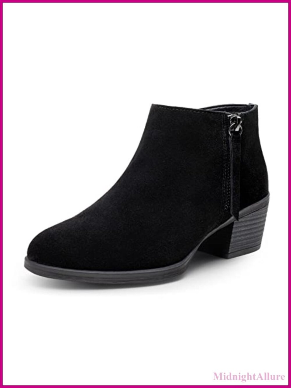 Suede Leather Ankle Boots Low Block Heel Dual Zip Women's